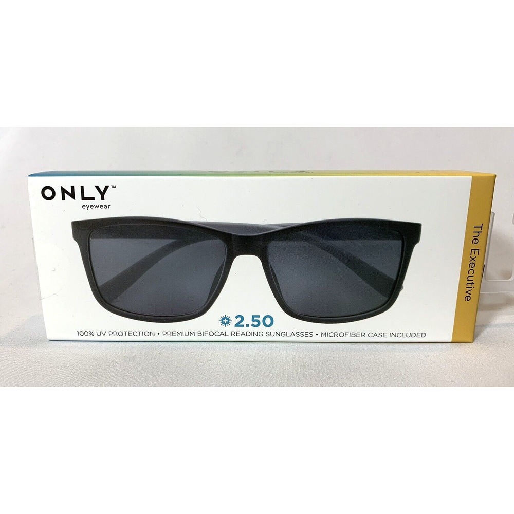 ONLY Eyewear Mens Bifocal Readers Sunglasses 2.50 Black Square The Executive